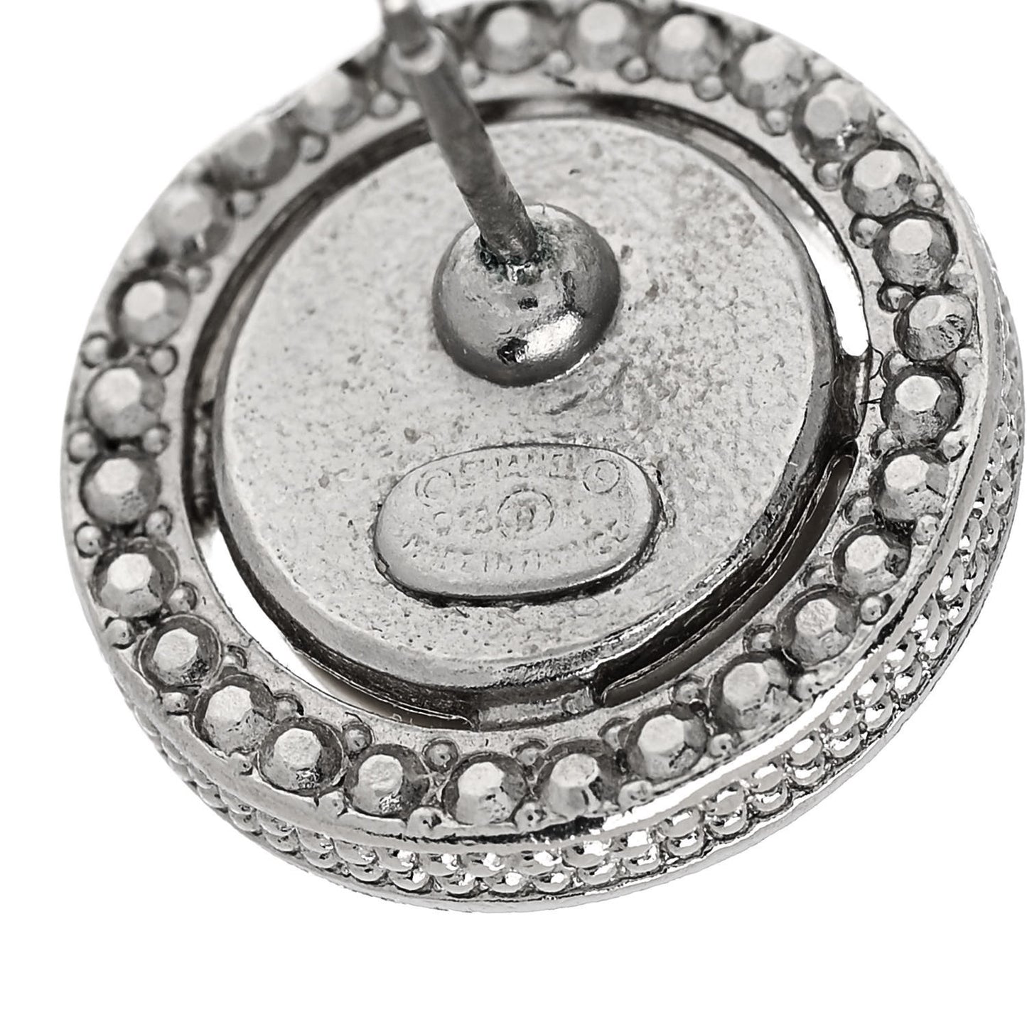 Pearl Crystal CC Round Earrings Silver