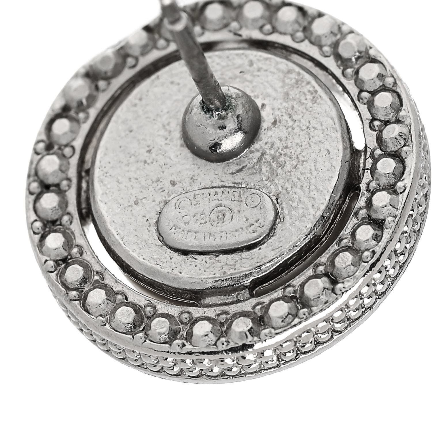 Chanel Pearl Crystal CC Round Earrings Silver 4 of 4
