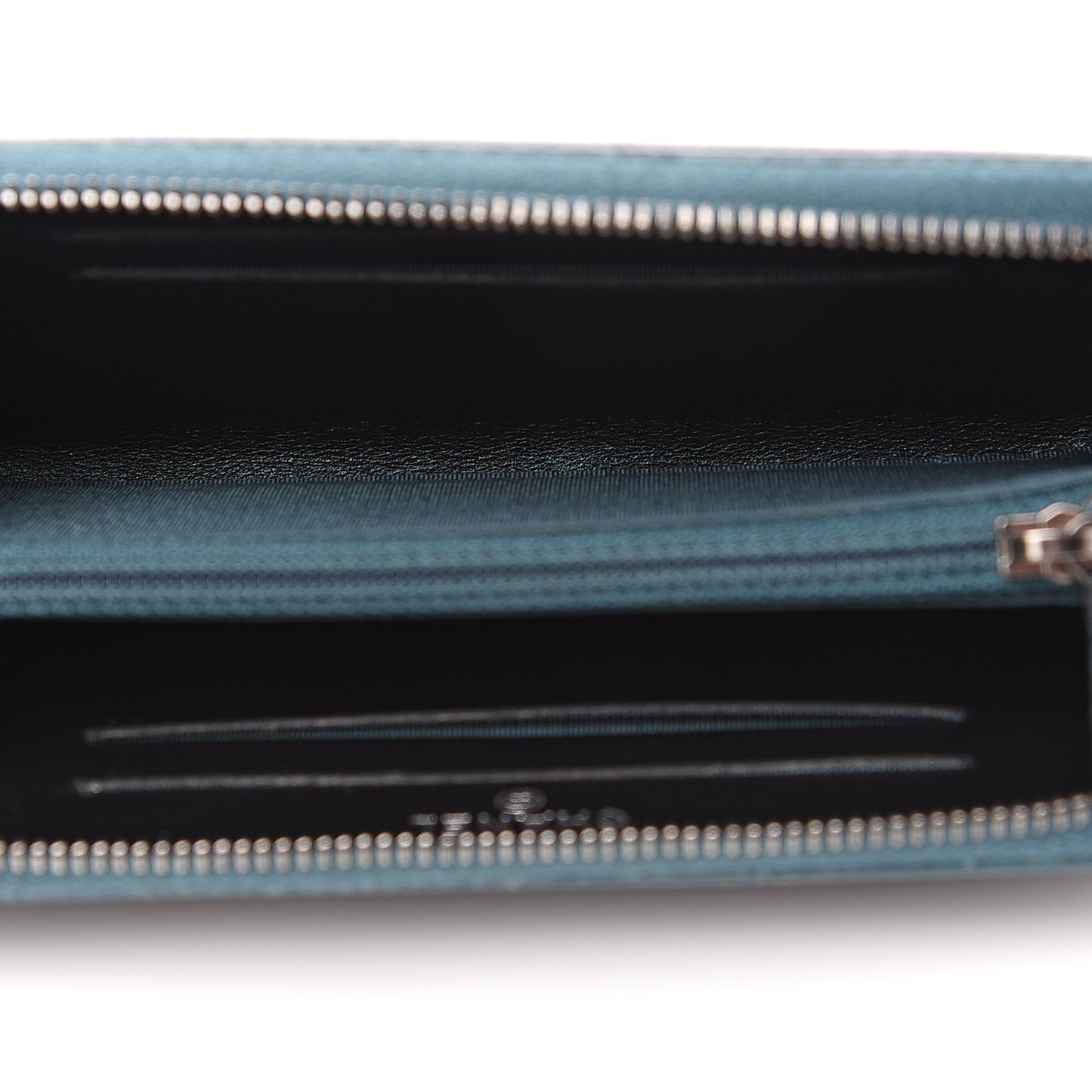 Iridescent Caviar Quilted Medium Filigree Zip Around Wallet Dark Turquoise