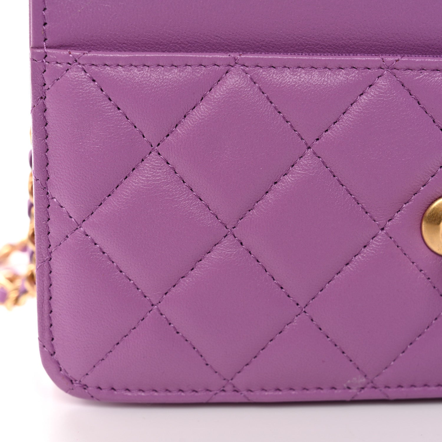 Chanel Lambskin Quilted CC Pearl Crush Wallet on Chain WOC Purple