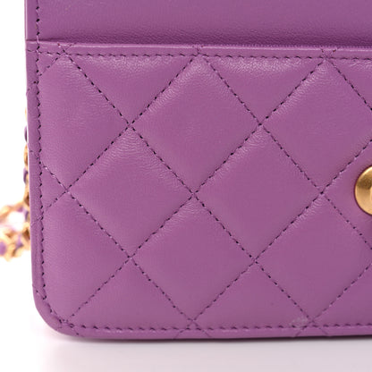 Chanel Lambskin Quilted CC Pearl Crush Wallet on Chain WOC Purple 12 of 12