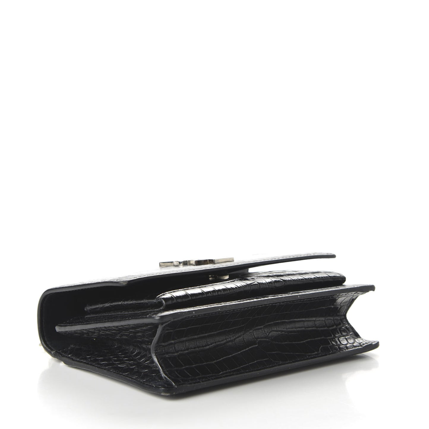 Calfskin Crocodile Embossed Monogram Sunset Chain Wallet Black
