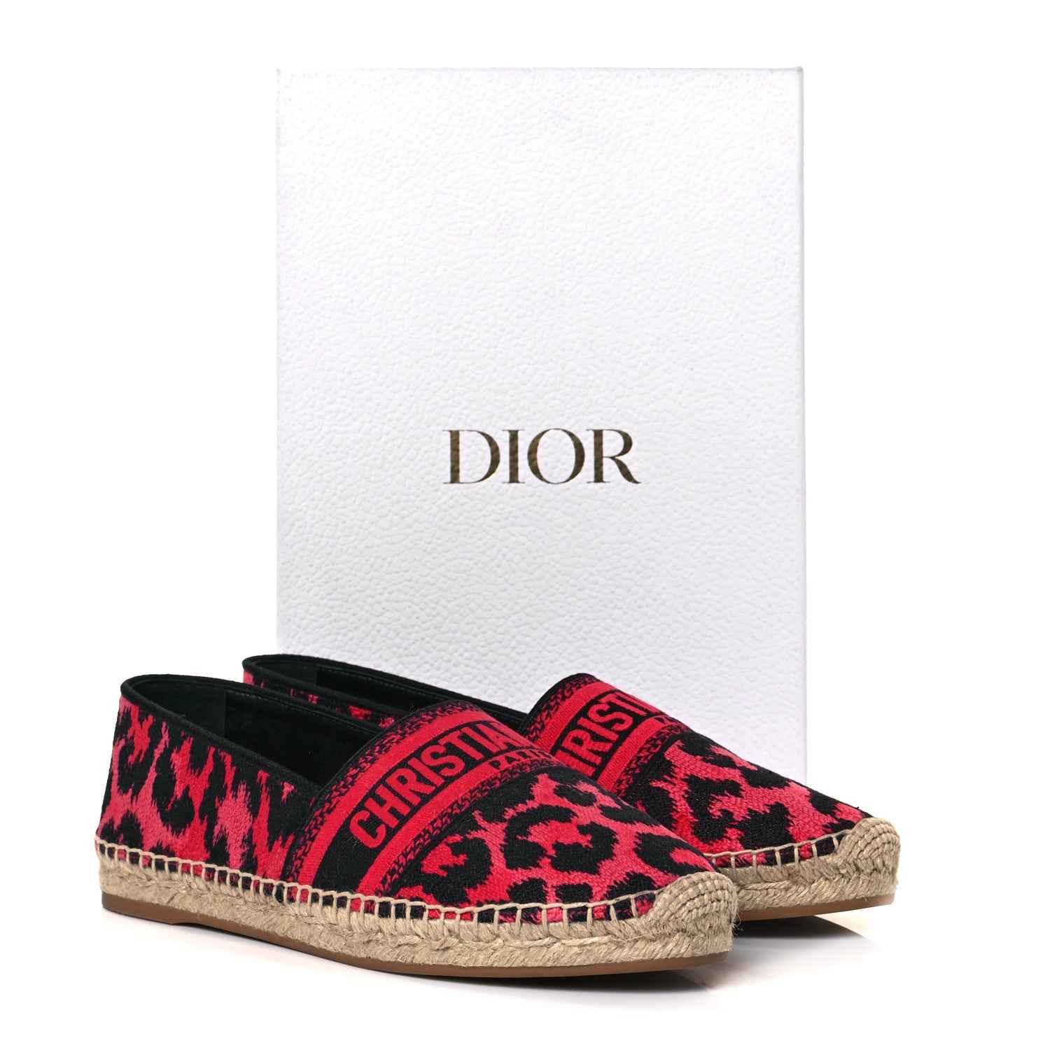 Christian Dior Cotton Embroidered Leopard Print Granville Espadrille 40 Red 9 of 9