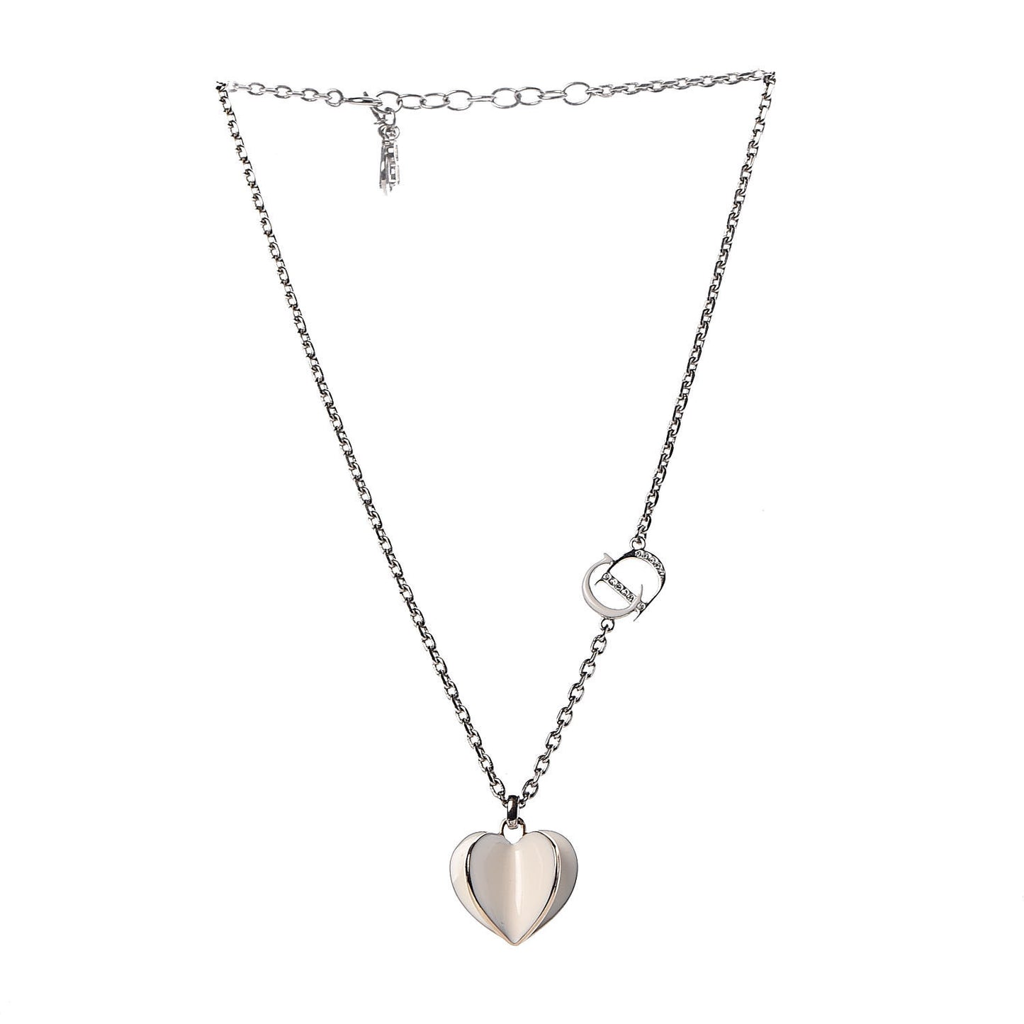 Enamel Crystal Heart CD Necklace Silver