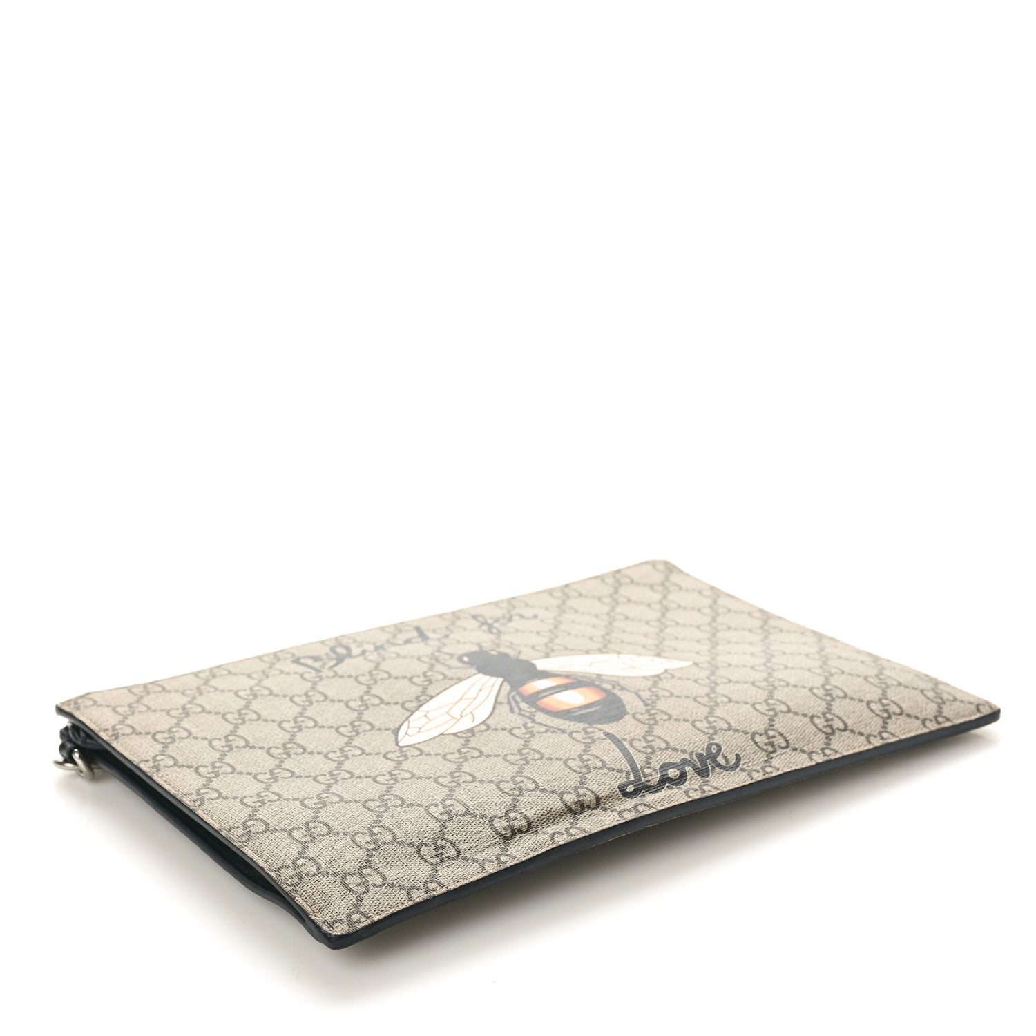 Gucci GG Supreme Monogram Blind For Love Wristlet Pouch Black