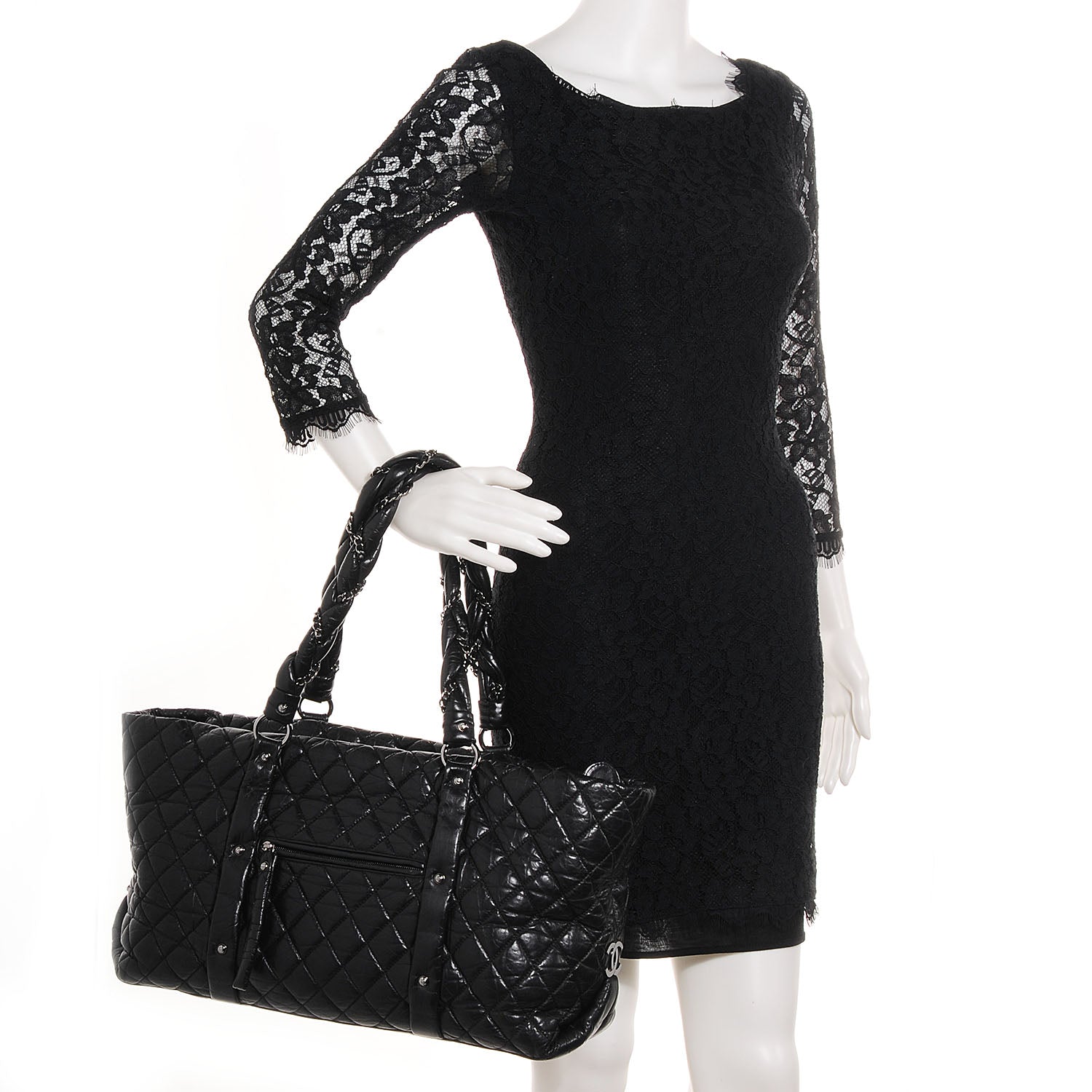 Chanel Distressed Lambskin Vintage Ligne Lady Braid XL Tote Black 2 of 7