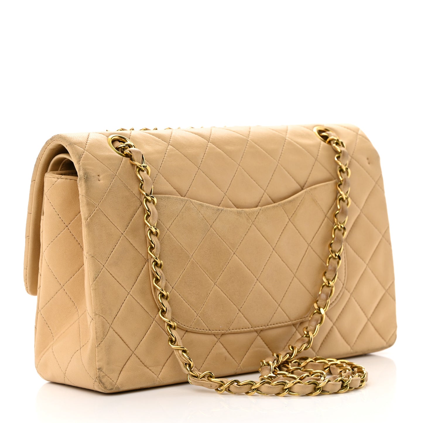 Lambskin Quilted Medium Double Flap Beige