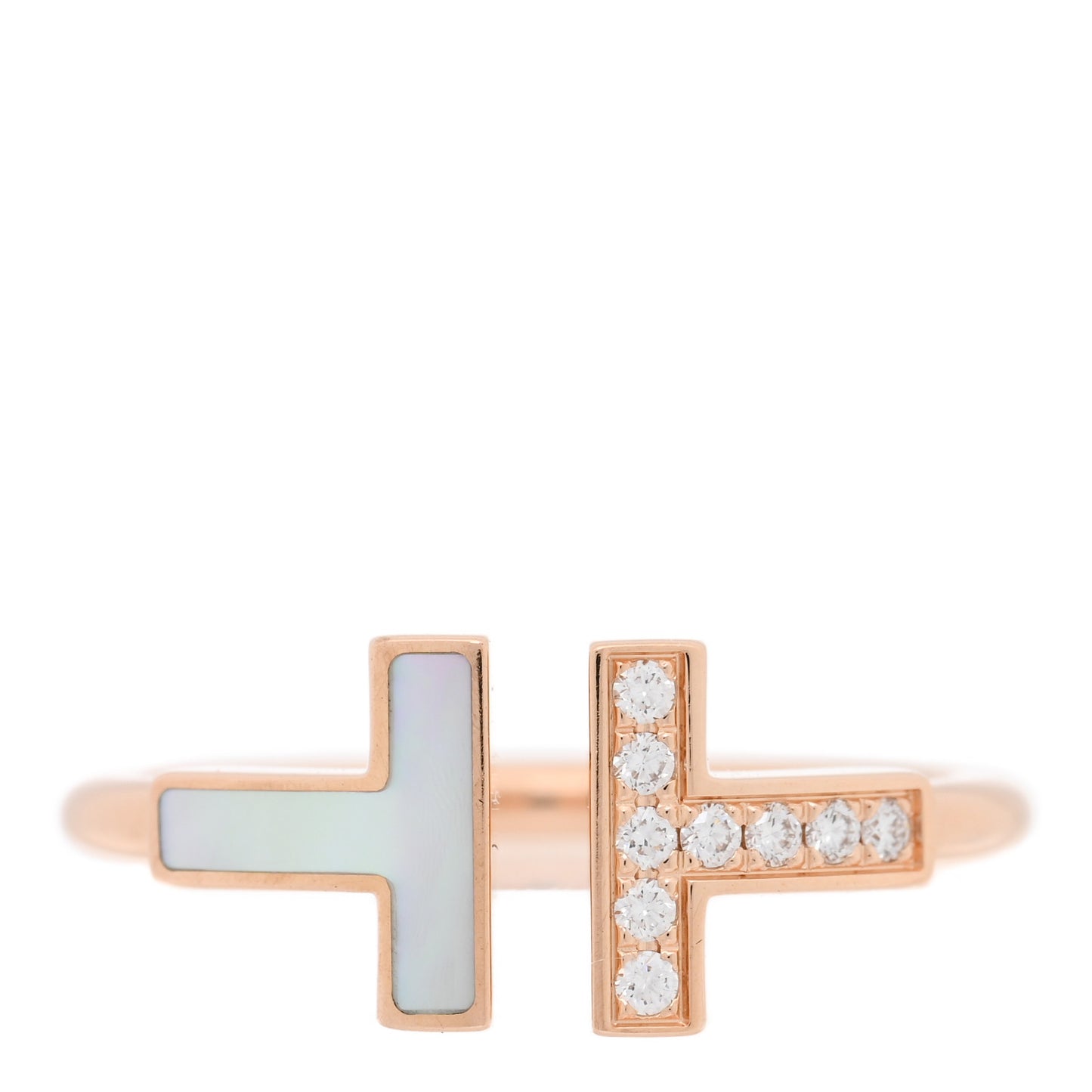18K Rose Gold Diamond Mother of Pearl T Wire Ring 52 6