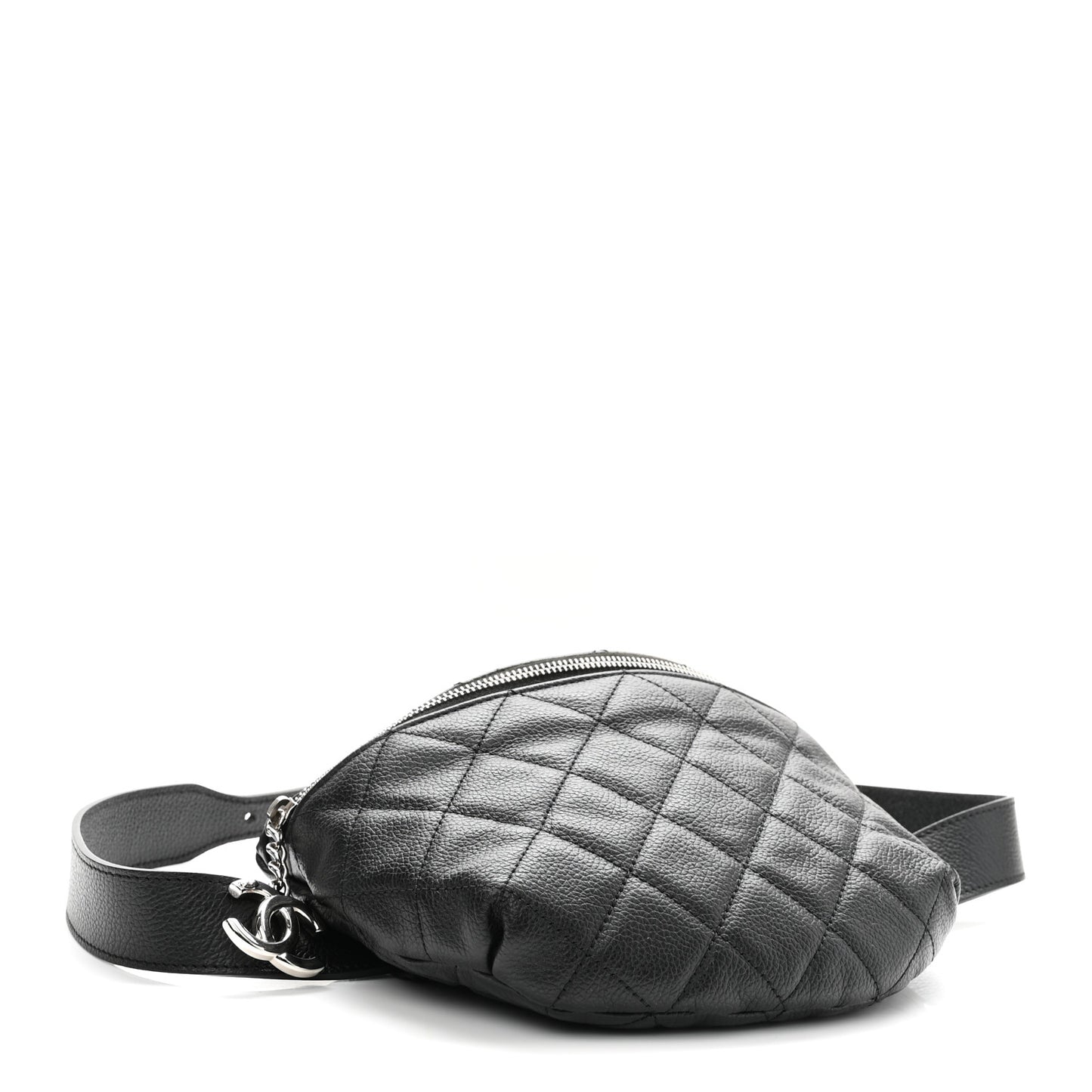 Grained Calfskin Quilted Waist Belt Bag Black