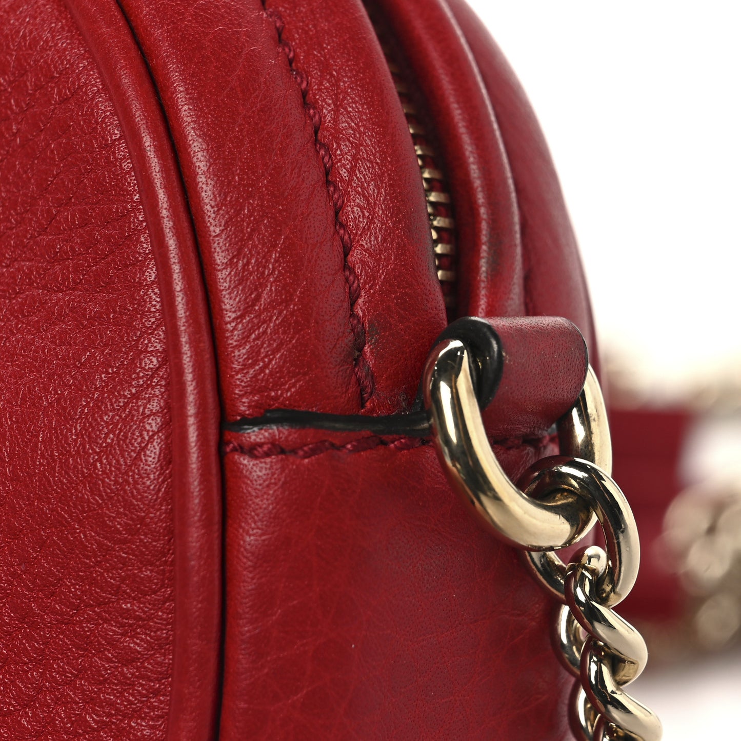Pebbled Calfskin Mini Soho Chain Bag Tabasco Red