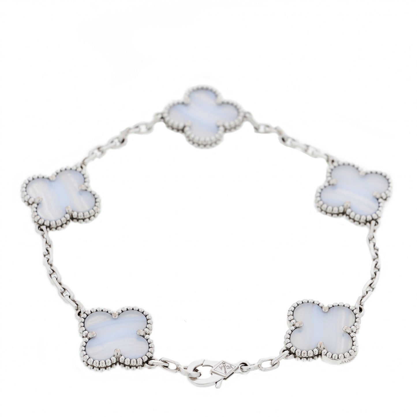 18K White Gold Chalcedony 5 Motifs Vintage Alhambra Bracelet