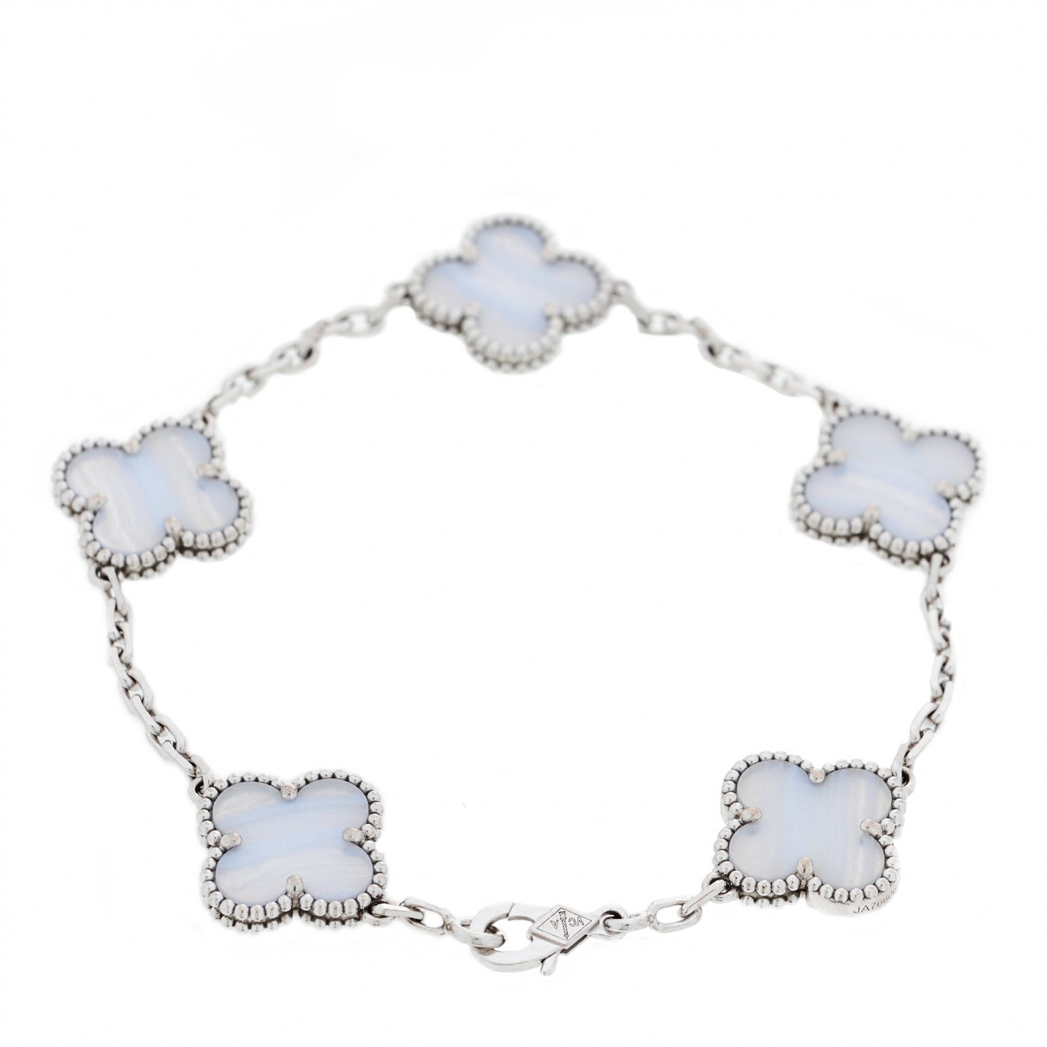 Van Cleef & Arpels 18K White Gold Chalcedony 5 Motifs Vintage Alhambra Bracelet 2 of 7