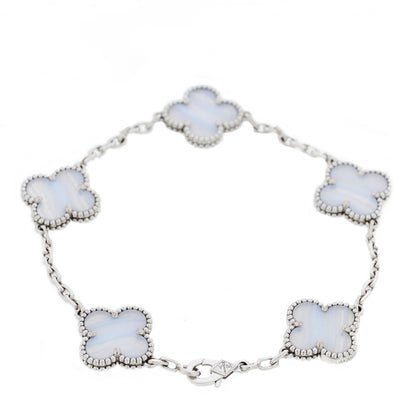 Van Cleef & Arpels 18K White Gold Chalcedony 5 Motifs Vintage Alhambra Bracelet 2 of 7