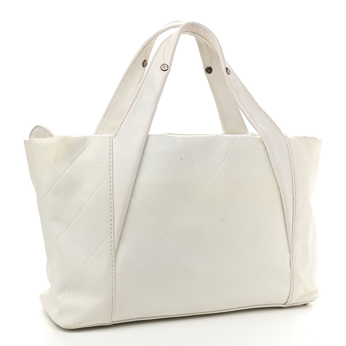 Calfskin CC Chevron All Day Long Tote White