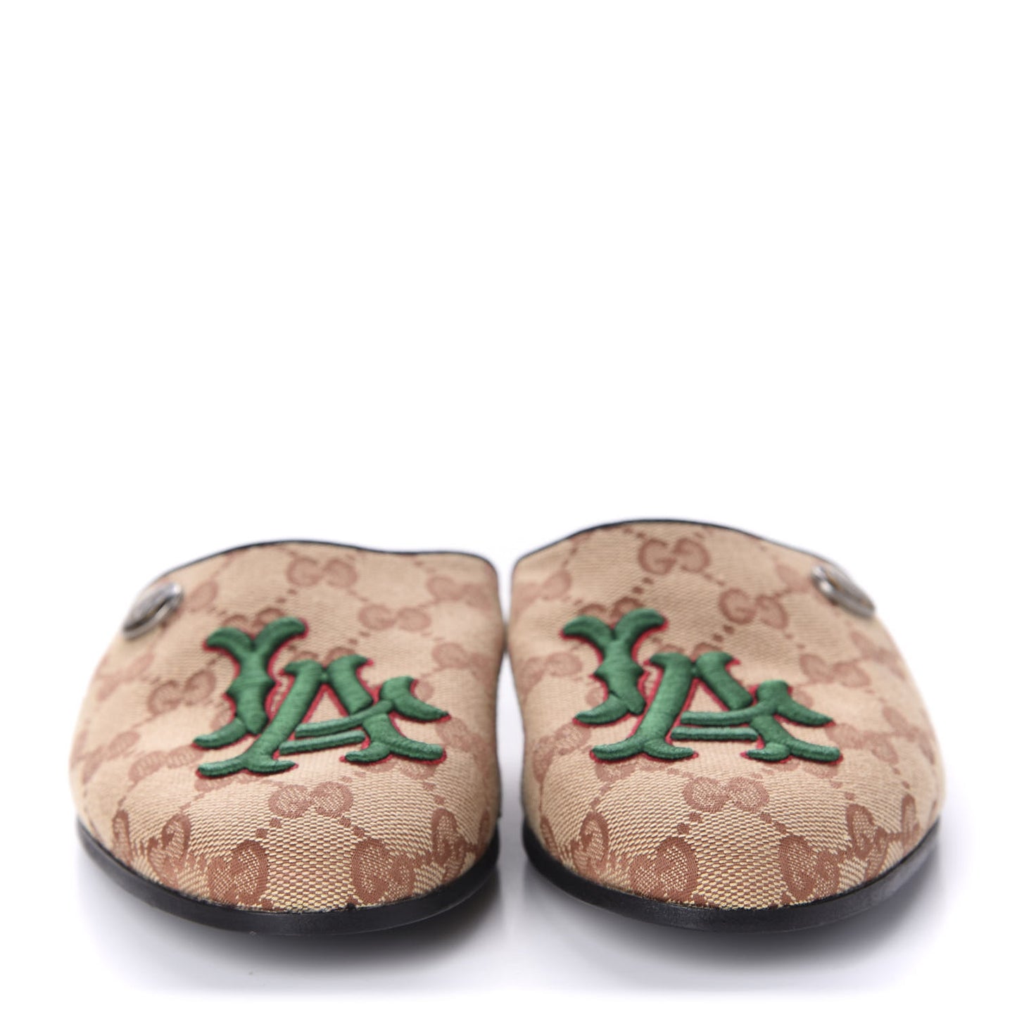 X MLB GG Monogram LA Dodgers Embroidered Womens GG Slippers 38 Beige Ruggine