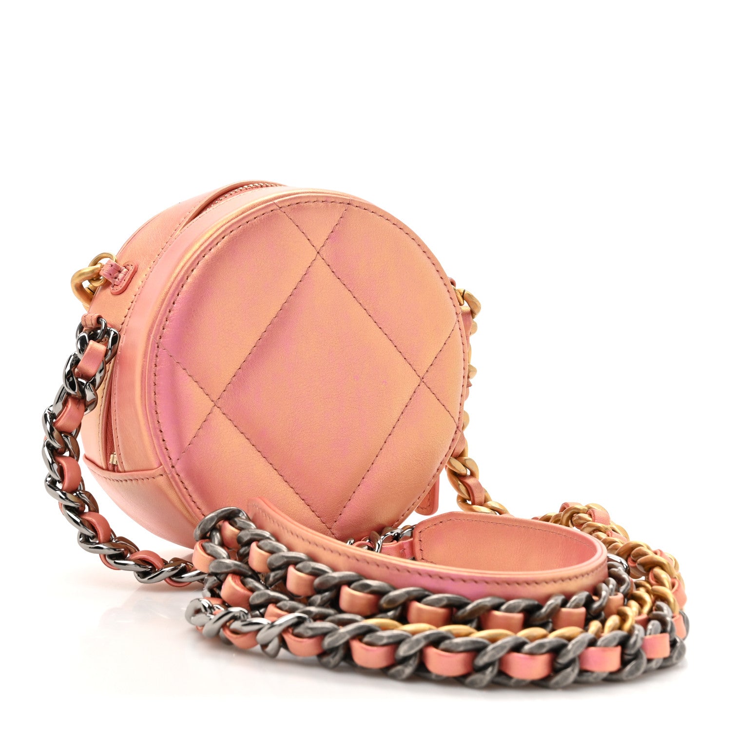 Chanel Iridescent Calfskin Quilted Chanel 19 Round Clutch With Chain Pink 3 of 11