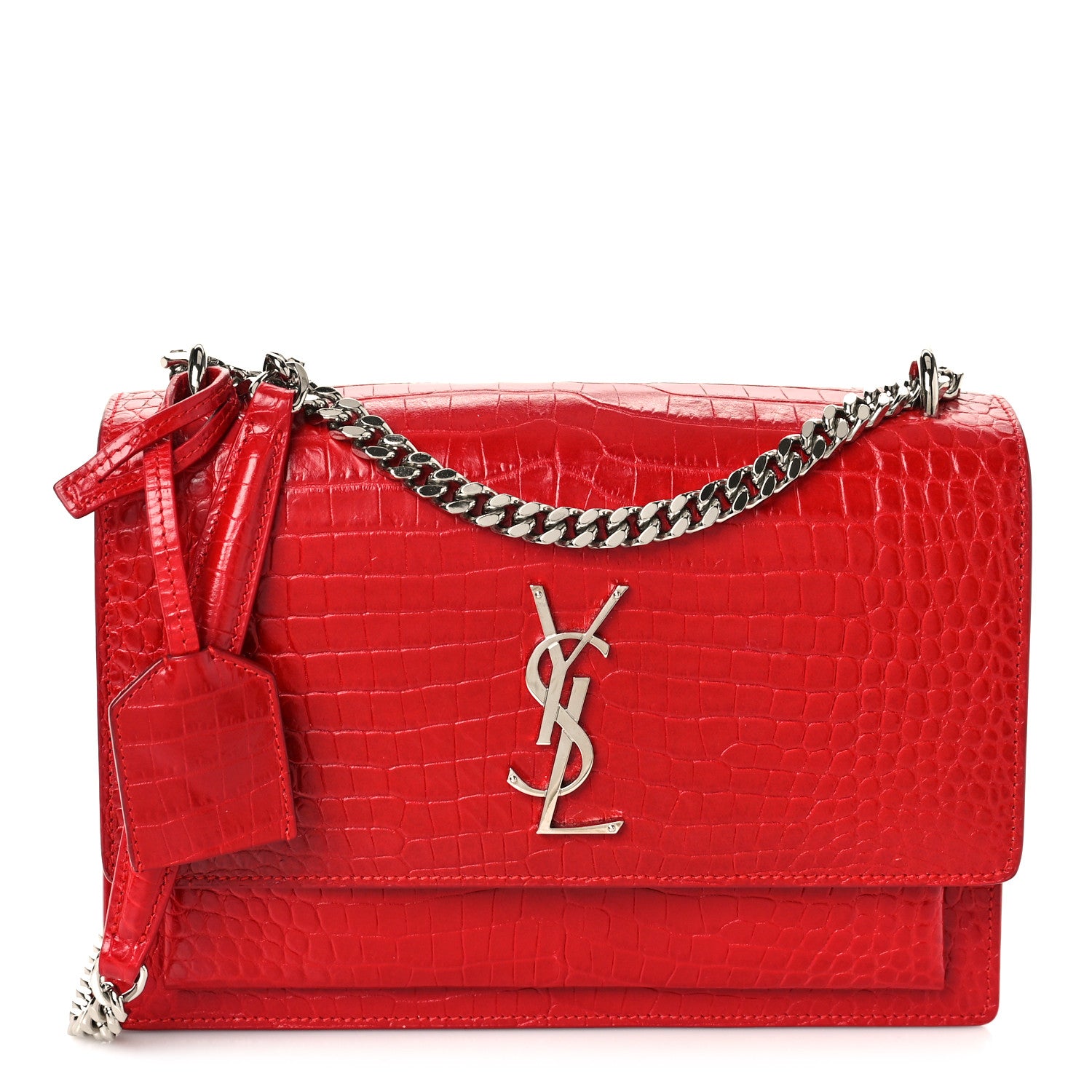 Saint Laurent Calfskin Crocodile Embossed Medium Monogram Sunset Rouge Eros 1 of 9