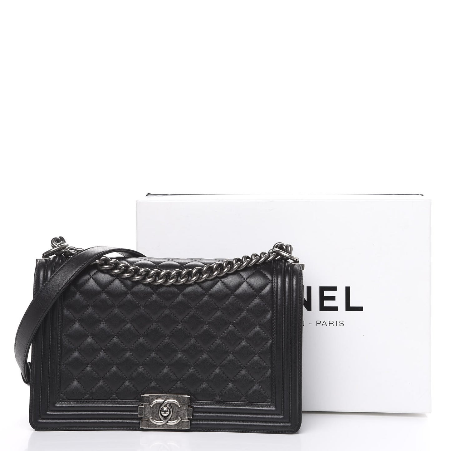 Lambskin Quilted New Medium Boy Flap Black