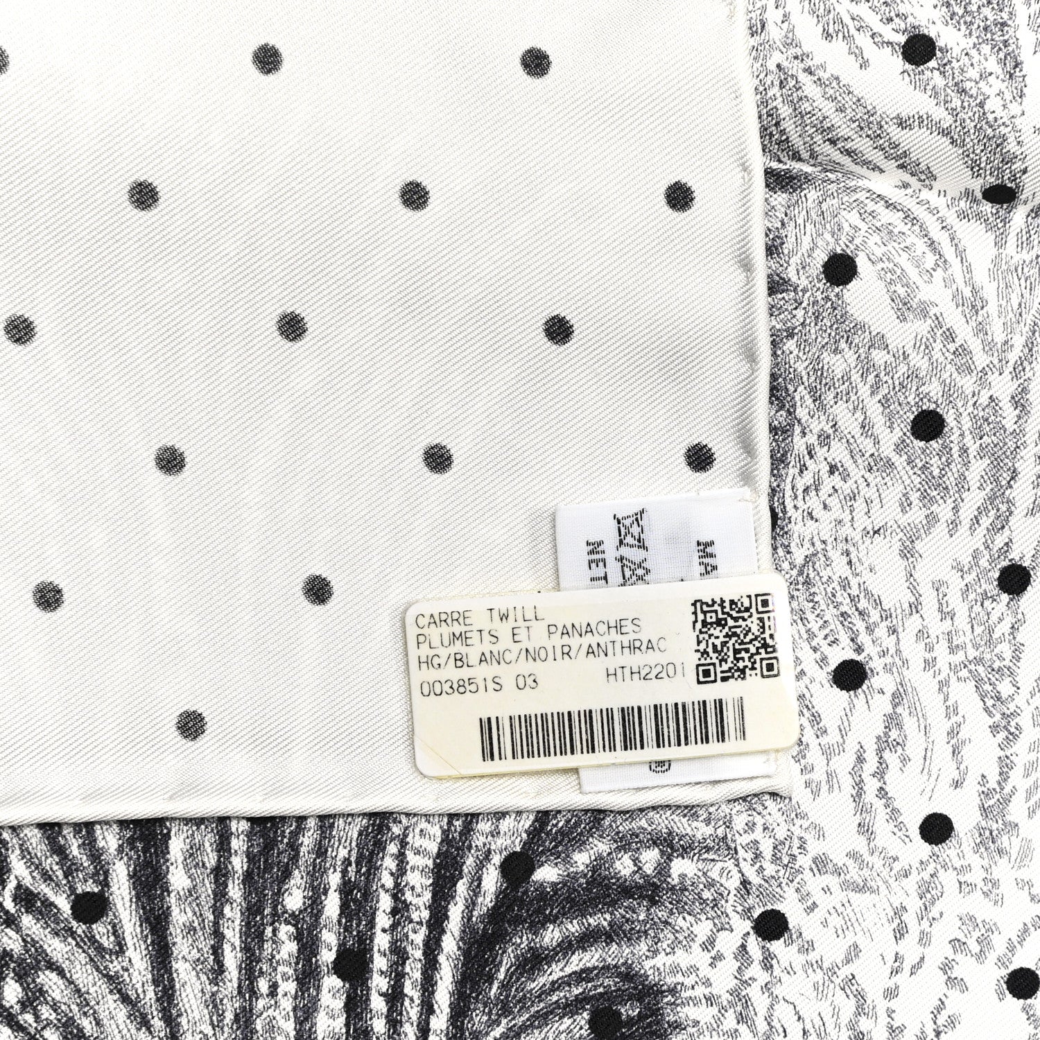Hermes Silk Plumets Et Panaches Scarf 90 White Black Anthracite 5 of 5