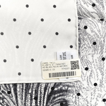 Hermes Silk Plumets Et Panaches Scarf 90 White Black Anthracite 5 of 5