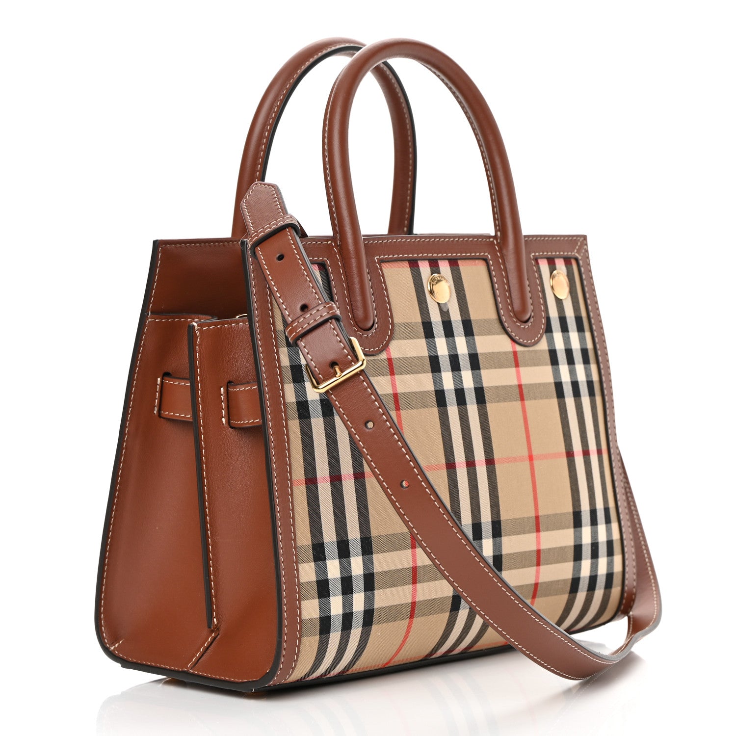 Burberry Calfskin Vintage Check Mini Two Handle Title Bag Archive Beige 3 of 10