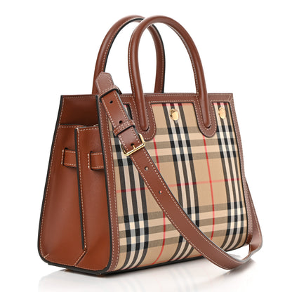 Burberry Calfskin Vintage Check Mini Two Handle Title Bag Archive Beige 3 of 10