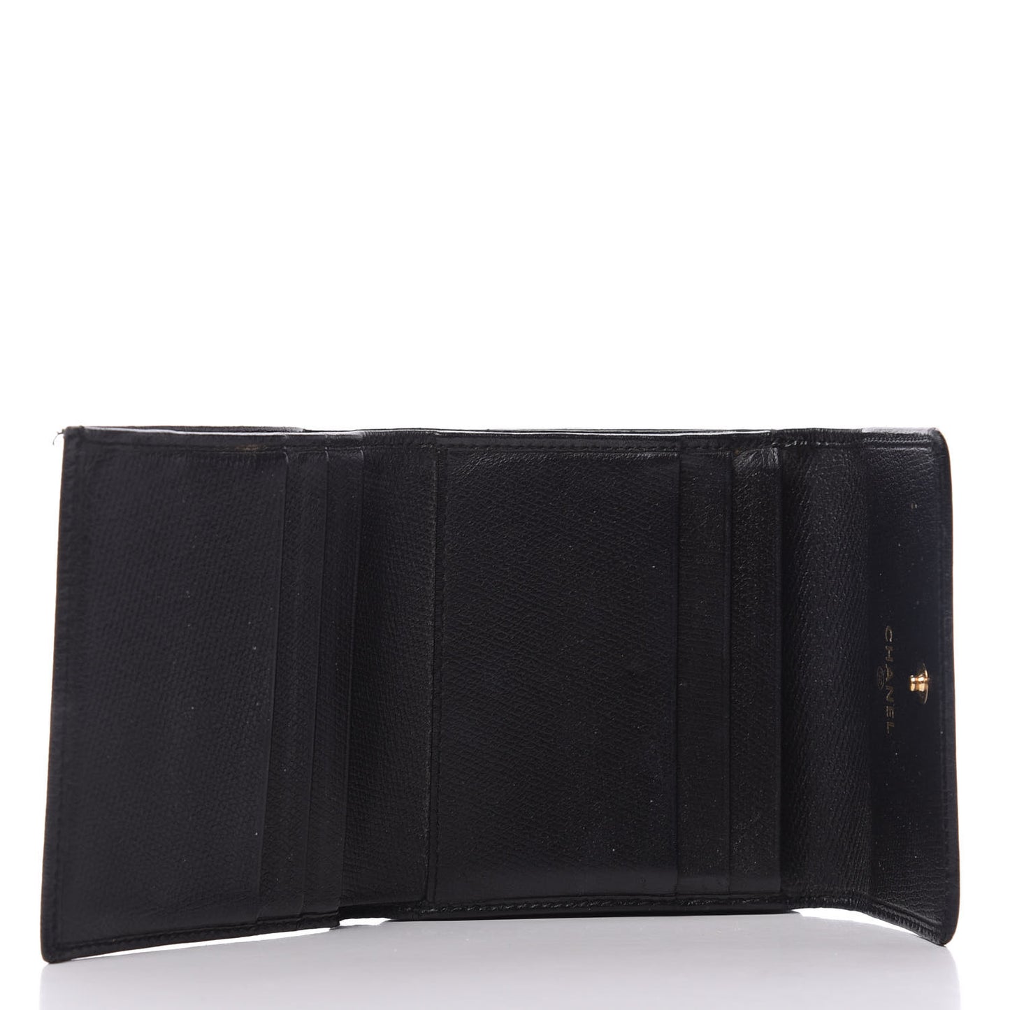 Grained Calfskin CC Button Flap Wallet Black