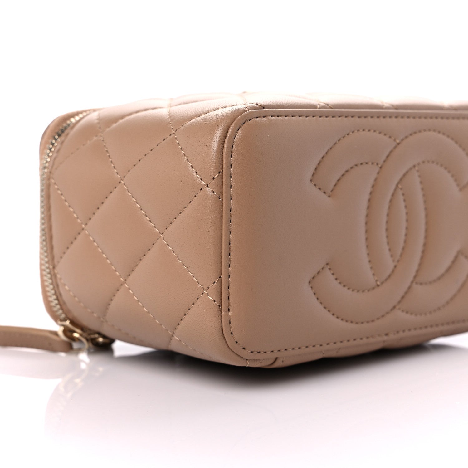 Chanel Lambskin Quilted Metal Small Top Handle Vanity Case With Chain Beige 8 of 10