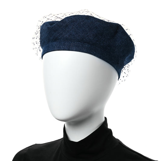 Cotton Denim Arty Beret Cap With Veil 57 Blue