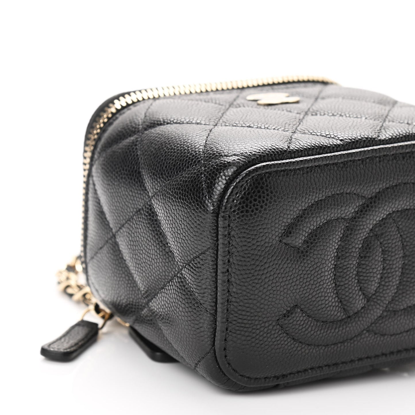 Caviar Quilted Mini Vanity Case With Chain Black