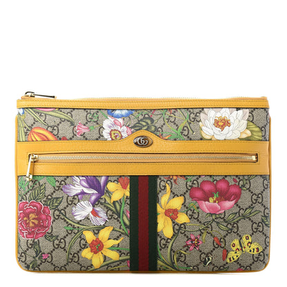 Gucci GG Supreme Monogram Flora Large Ophidia Pouch Clutch Beige Multicolor Crop 1 of 9