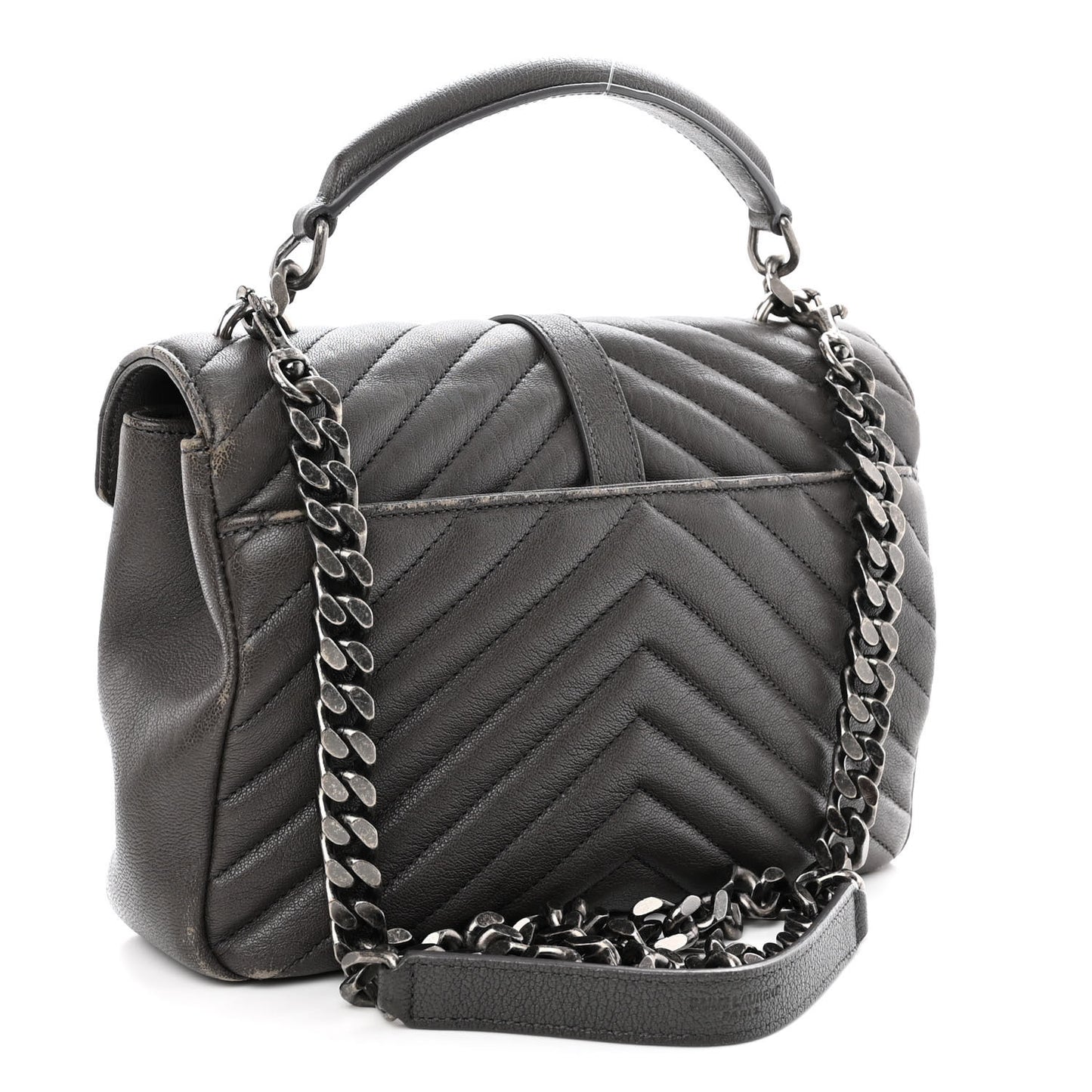 Sheepskin Matelasse Chevron Monogram Medium College Bag Asphalt