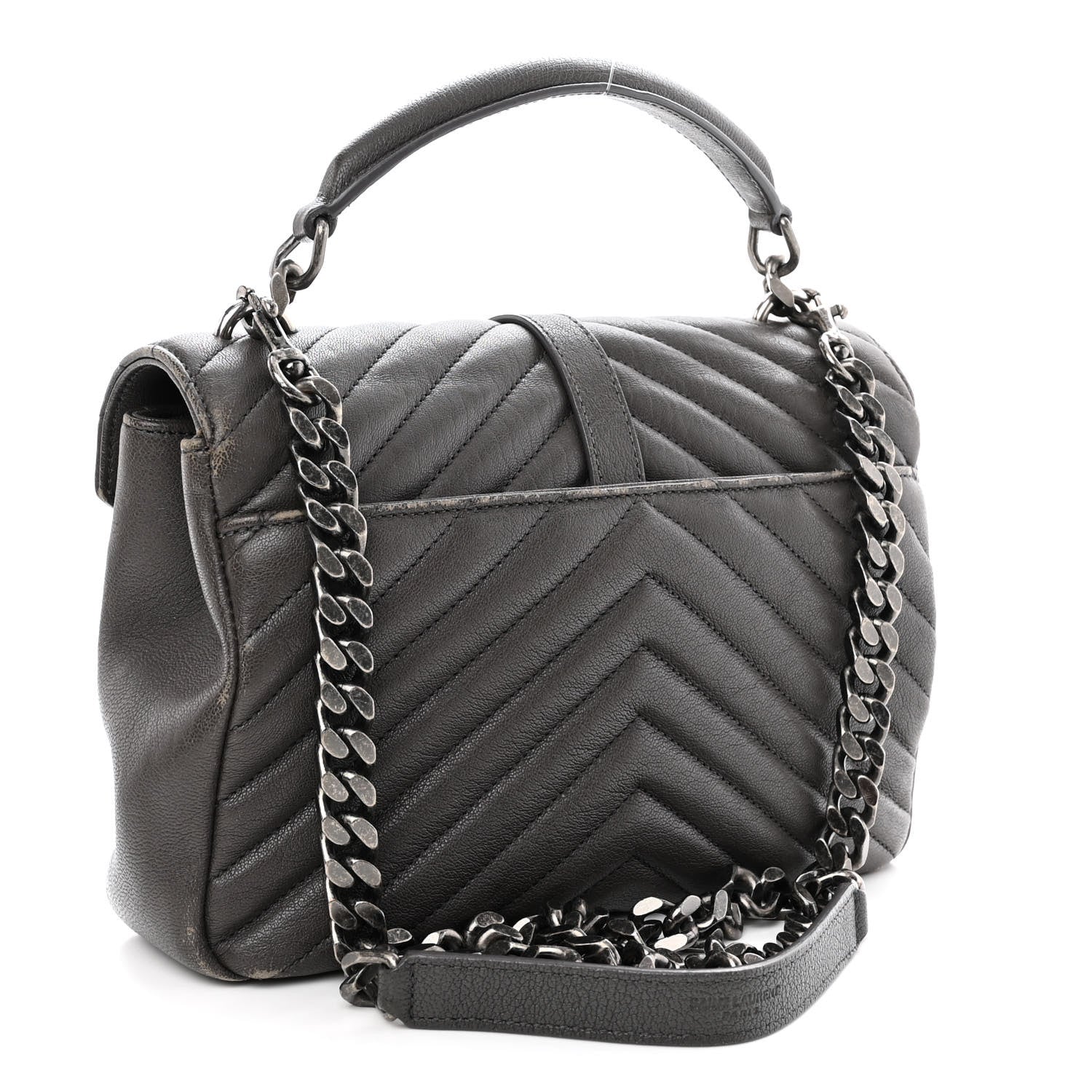 Saint Laurent Sheepskin Matelasse Chevron Monogram Medium College Bag Asphalt 3 of 16