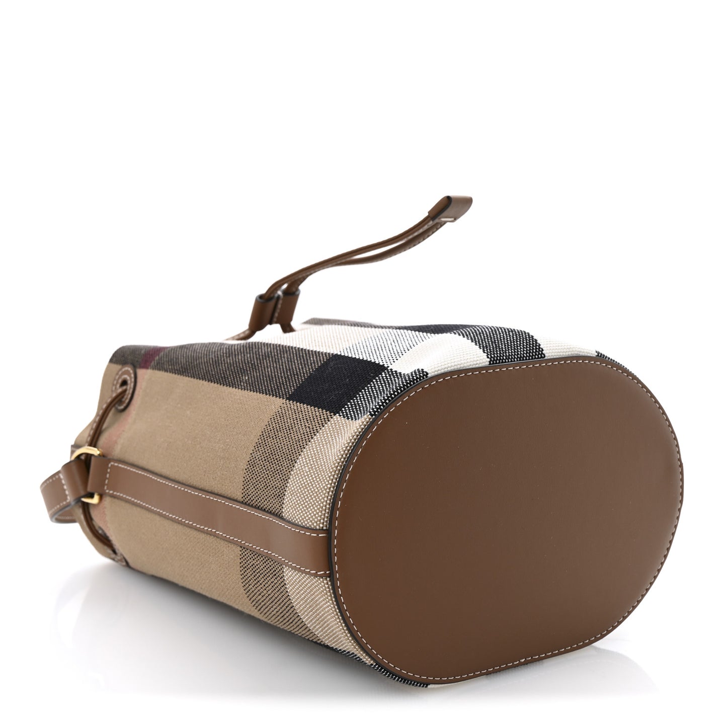 Giant Check Canvas Small Bucket Bag Taupe Brown