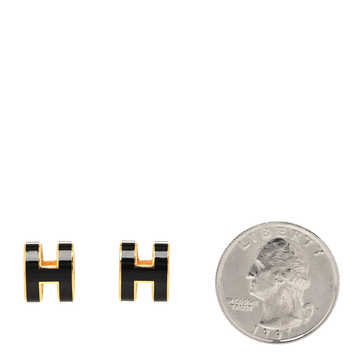Gold Lacquered Pop H Earrings Black