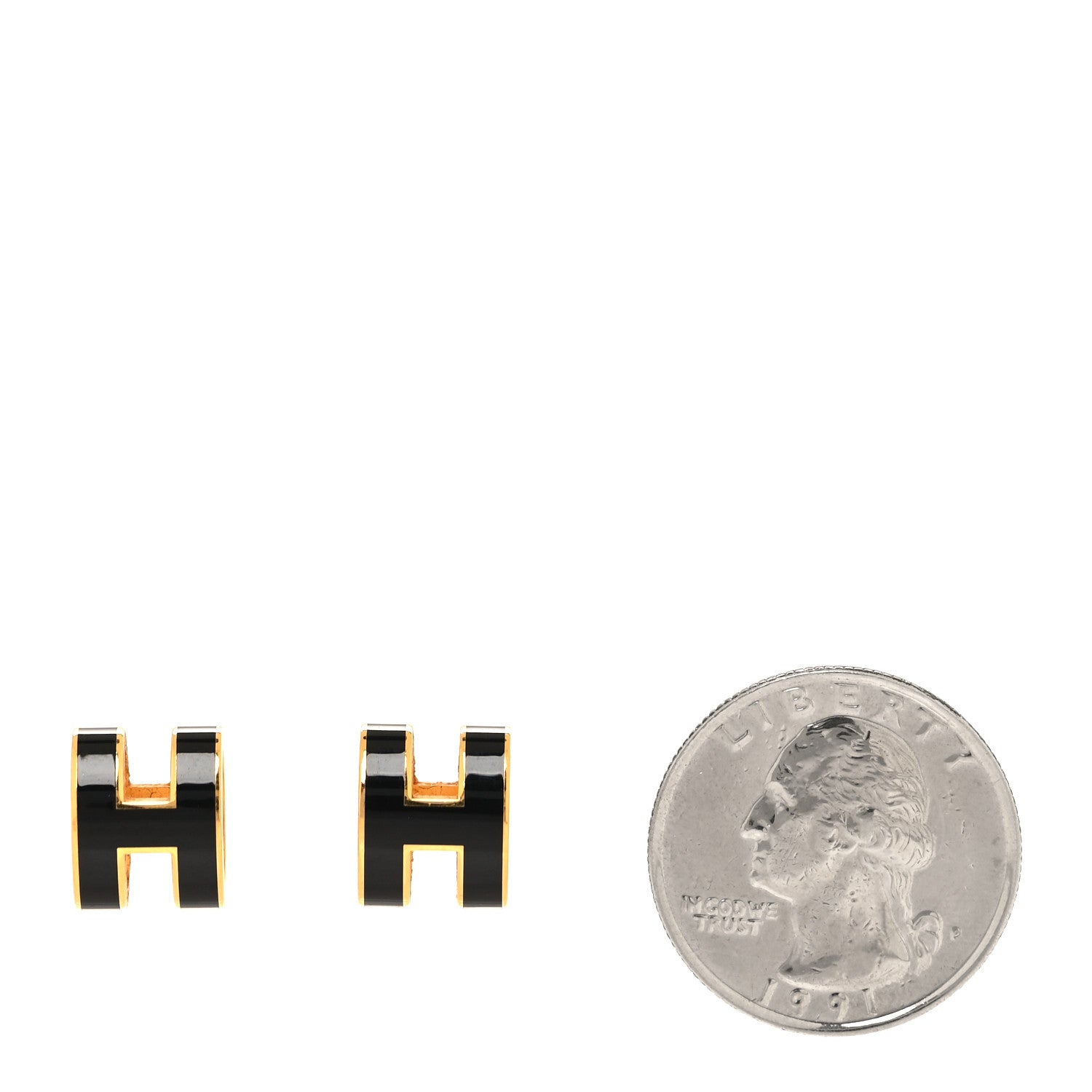 Hermes Gold Lacquered Pop H Earrings Black 2 of 5