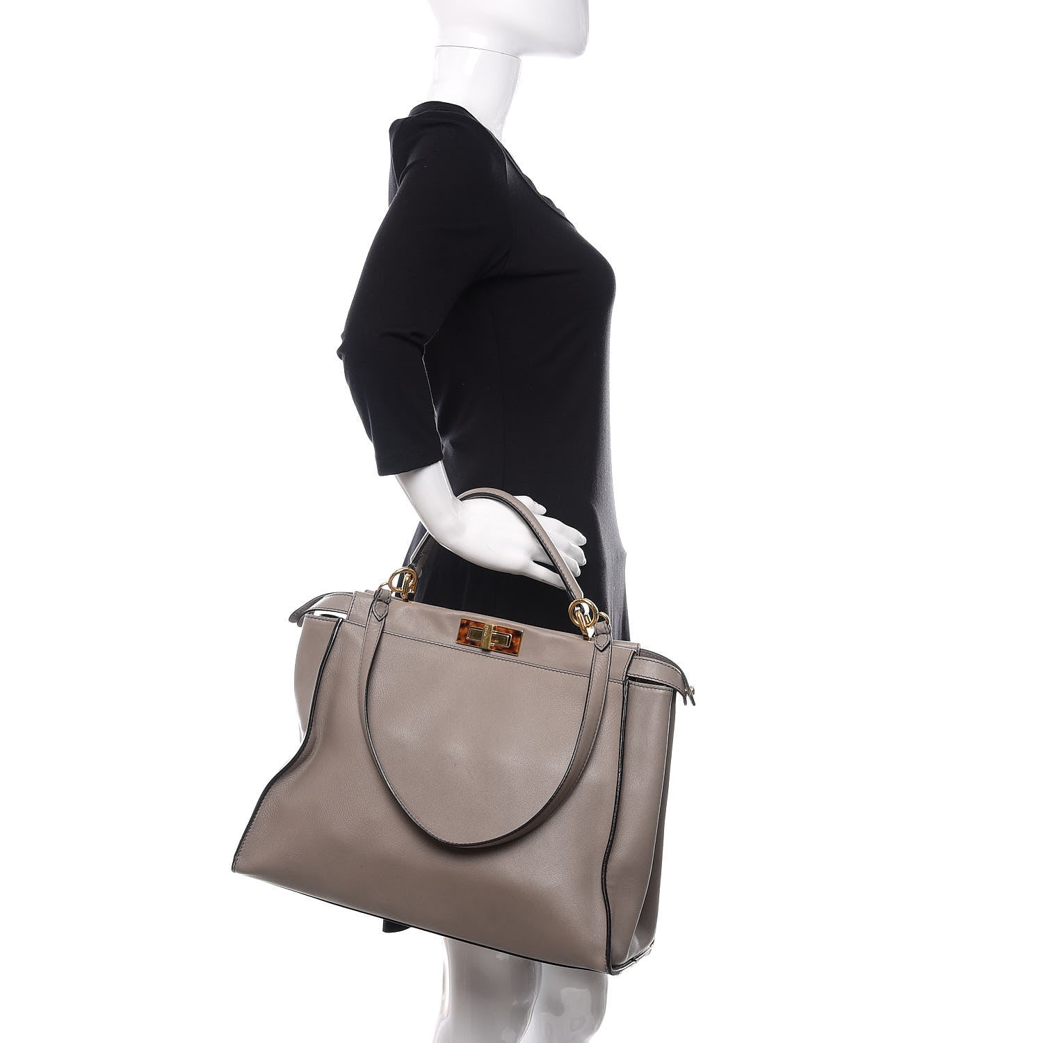 Fendi Vitello Seta Suede Plexiglass Tortoise Large Peekaboo Iconic Satchel Asfalto Marrone 2 of 16
