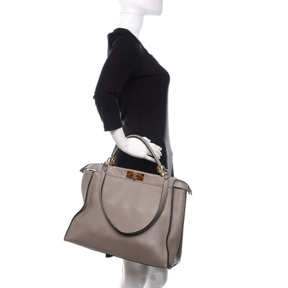 Fendi Vitello Seta Suede Plexiglass Tortoise Large Peekaboo Iconic Satchel Asfalto Marrone 2 of 16