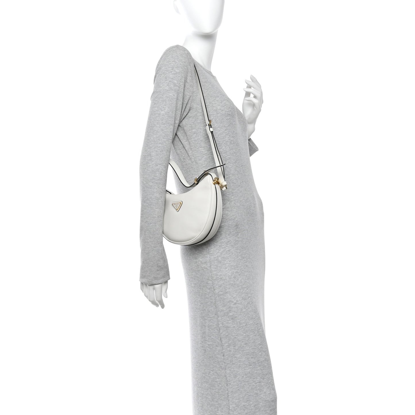 Soft Calfskin Small Arque Shoulder Bag White