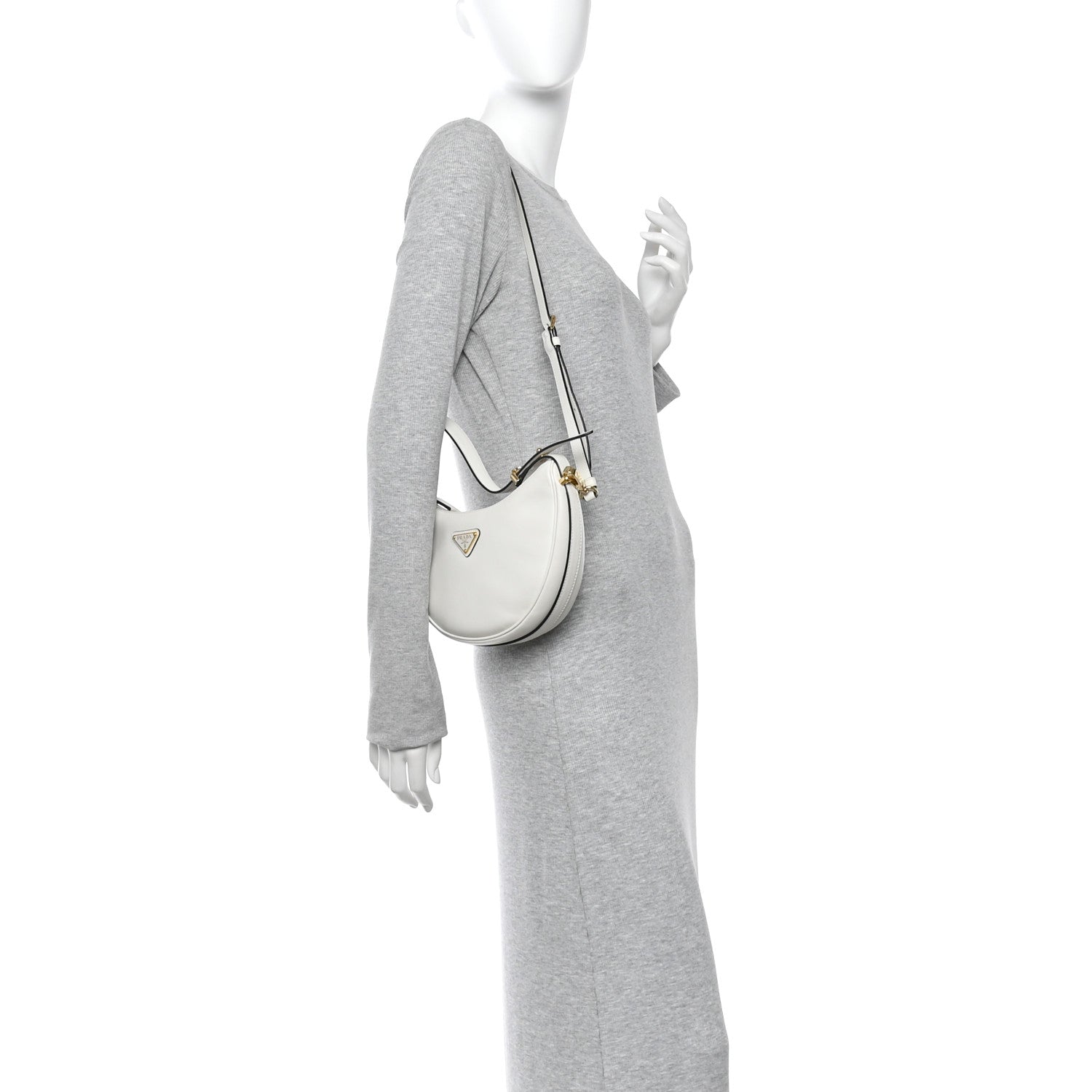Prada Soft Calfskin Small Arque Shoulder Bag White 2 of 9