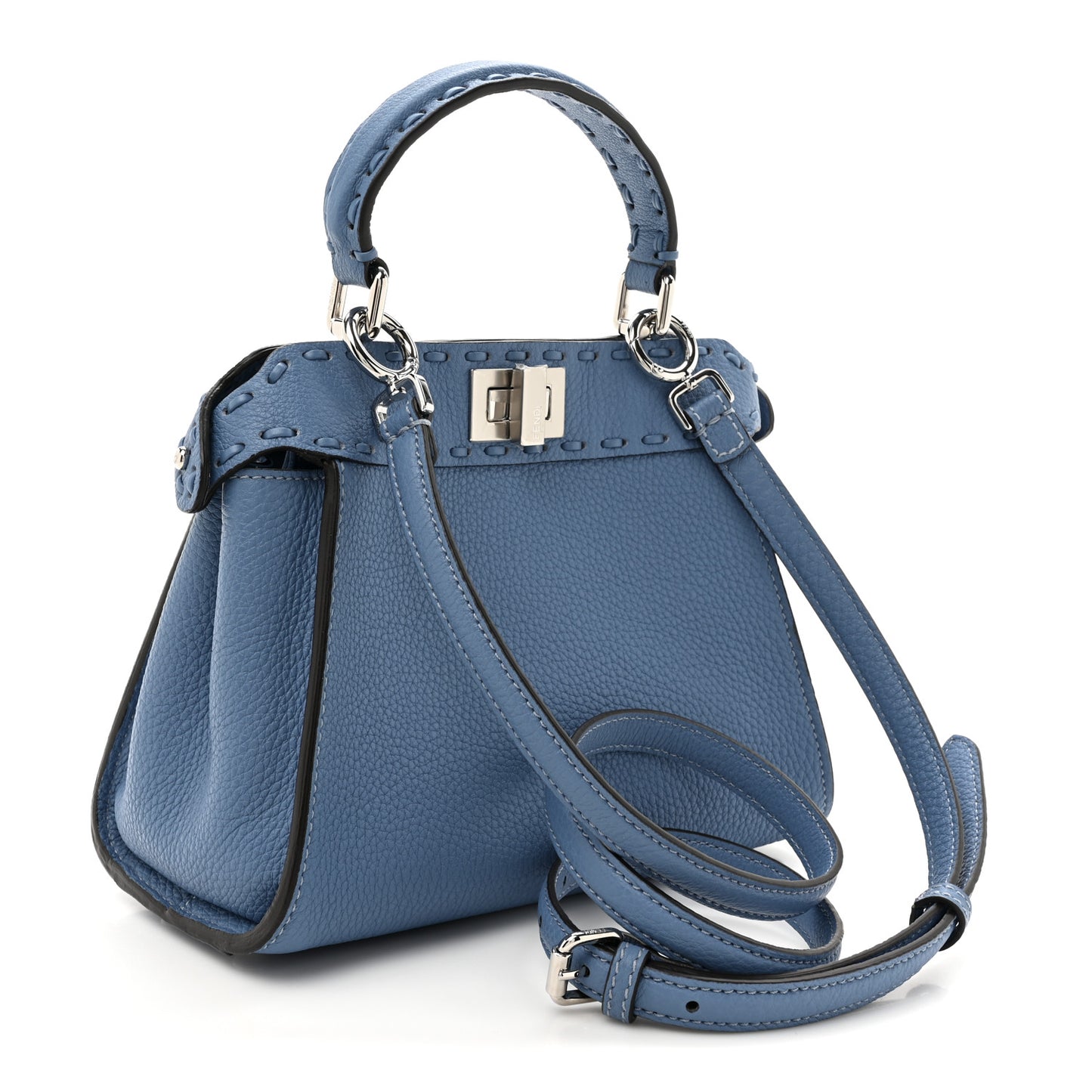 Cuoio Romano Selleria Macro Stitchings Mini Peekaboo Iconic Satchel Placca Argento Blue