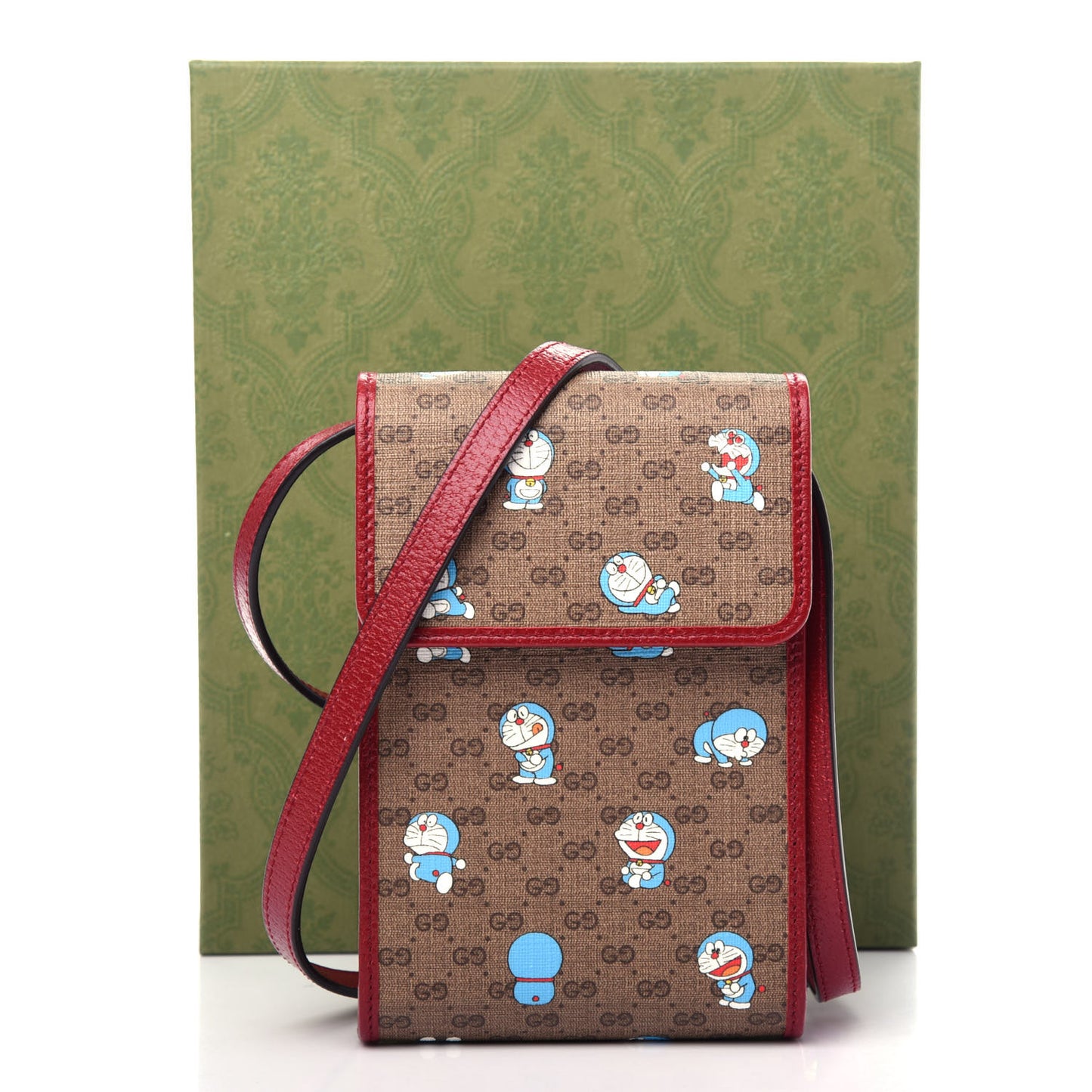 X DORAEMON Mini Vintage GG Supreme Monogram Mini Crossbody Bag Beige Cherry Red
