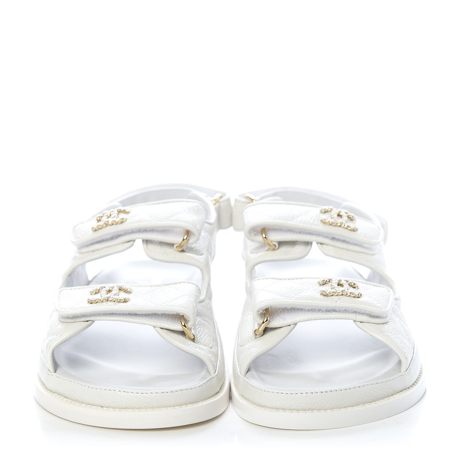 Chanel Grained Calfskin Velcro Dad Sandals 37 White 2 of 11
