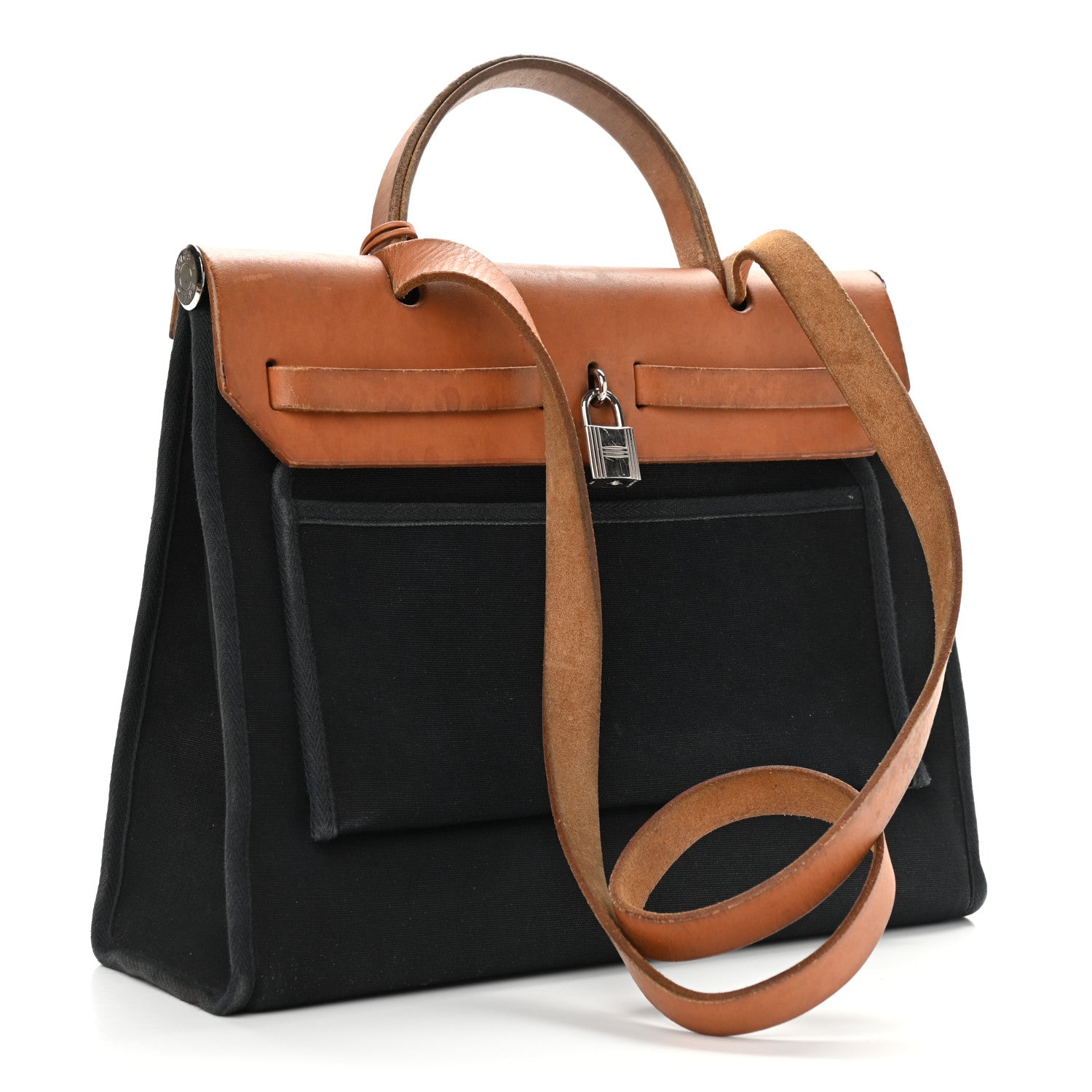 Hermes Toile Vache Calfskin Herbag PM 30 Black Natural 5 of 21
