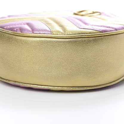 Gucci Metallic Calfskin Matelasse Mini GG Marmont Round Shoulder Bag Gold Pink 10 of 10