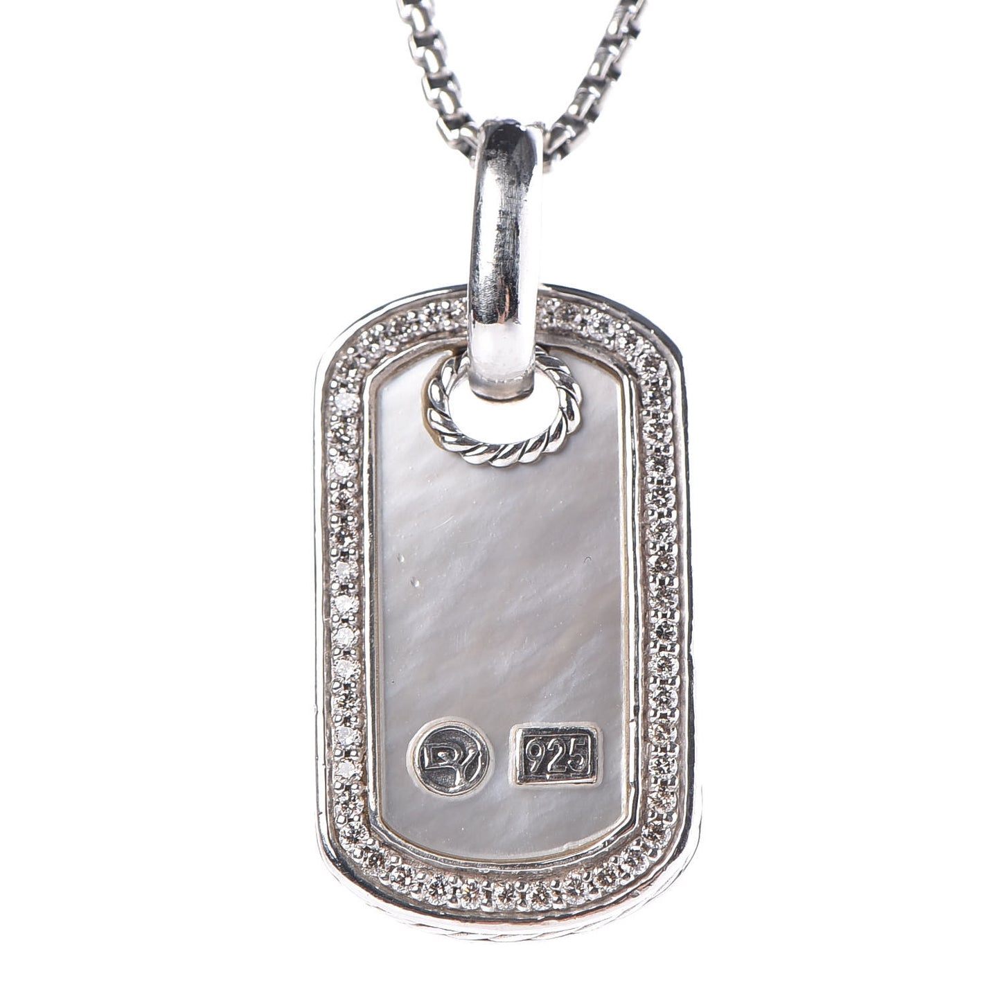 Sterling Silver Mother Of Pearl Diamond Small Dog Tag Necklace