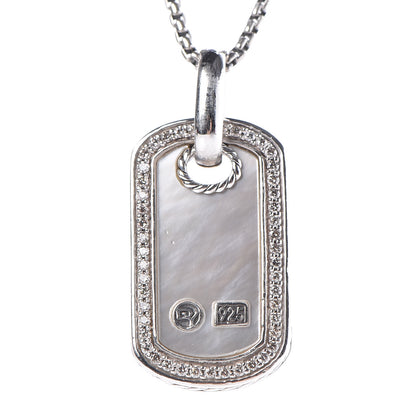 David Yurman Sterling Silver Mother Of Pearl Diamond Small Dog Tag Necklace 4 of 5