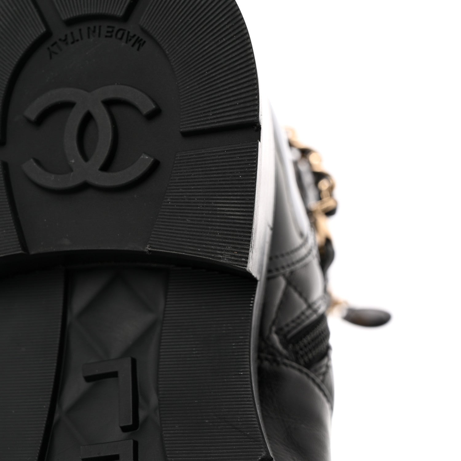 Chanel Shiny Calfskin Patent Quilted Chain Lace Up Combat Boots 37.5 Black 13 of 14
