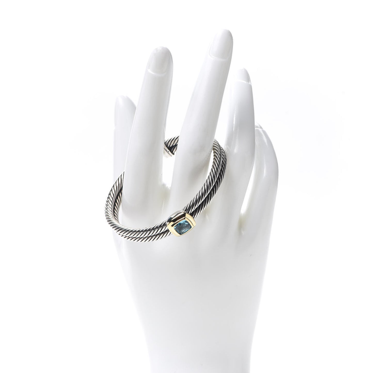 Sterling Silver 18K Yellow Gold Blue Topaz Albion Double Cable Bracelet