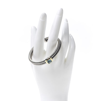 David Yurman Sterling Silver 18K Yellow Gold Blue Topaz Albion Double Cable Bracelet 2 of 5